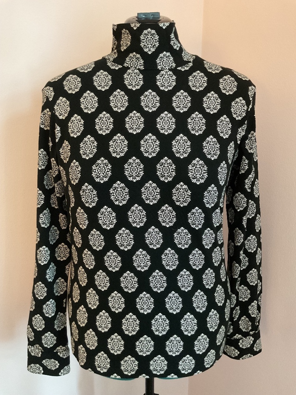 Talbots Medallion Print Long Sleeve Turtleneck